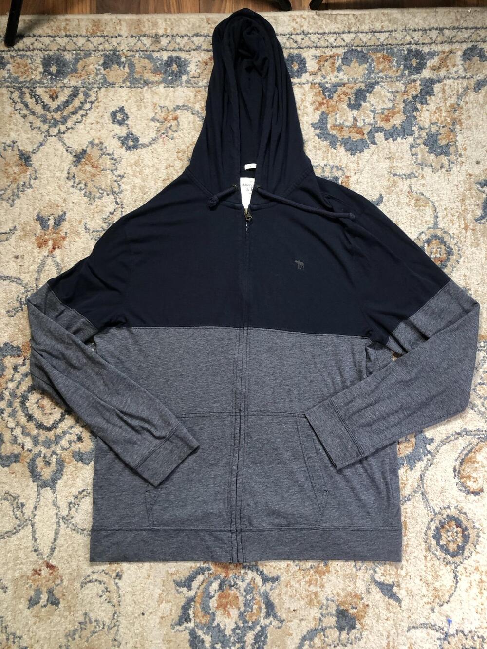 Abercrombie & Fitch Hoodie Sweatshirt Mens 2XL Blue Full Zip Jersey Moose Logo